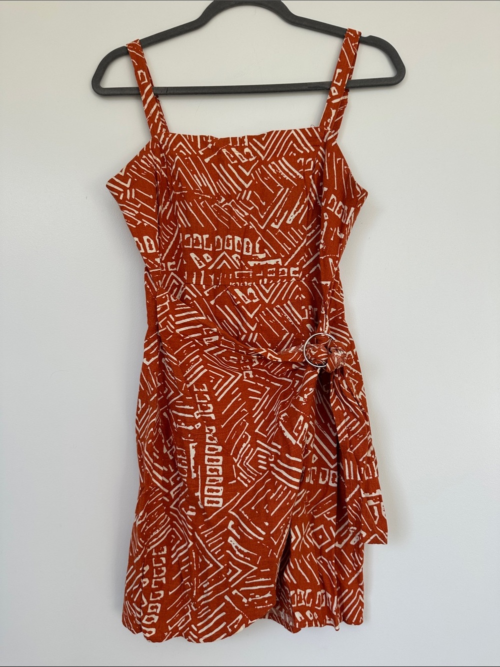 Forever 21 Women’s Rust Orange Printed Tie-Waist Linen Sundress - Picture 2 of 5